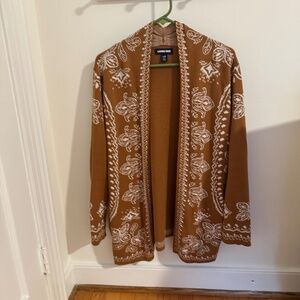 Brown/cream open front 100% ultra soft cotton cardi from Lands' End, size L